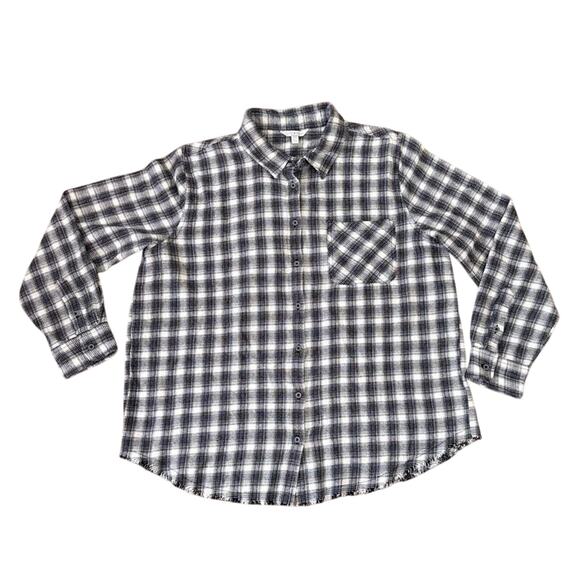 Lucky Brand Women's Medium Black White Plaid Flannel Button Down Cotton Shirt - Picture 1 of 8